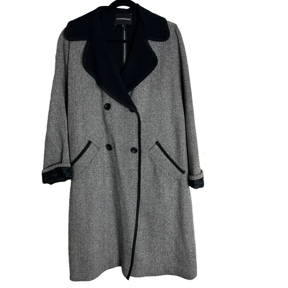 Authentic Emporio‎ Armani Herringbone Double-Breasted Long Belted Coat Size EU46 - Picture 4 of 15